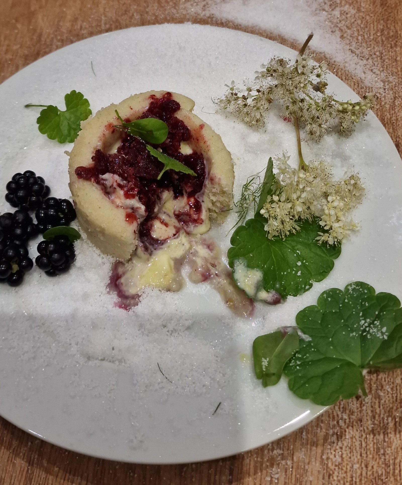 Ground Ivy Crème with Bilberry Iced Granita